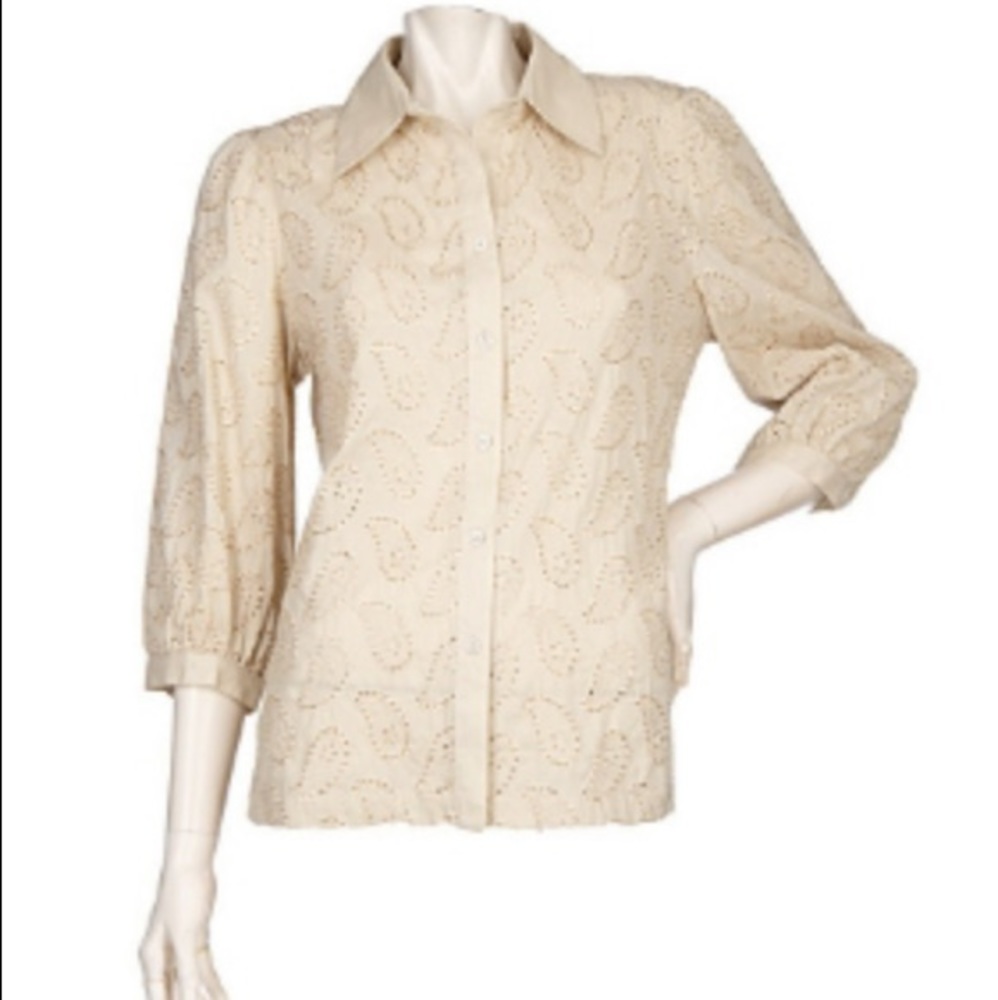 NEW Puff Shoulder, Paisley Eyelet Blouse, XL